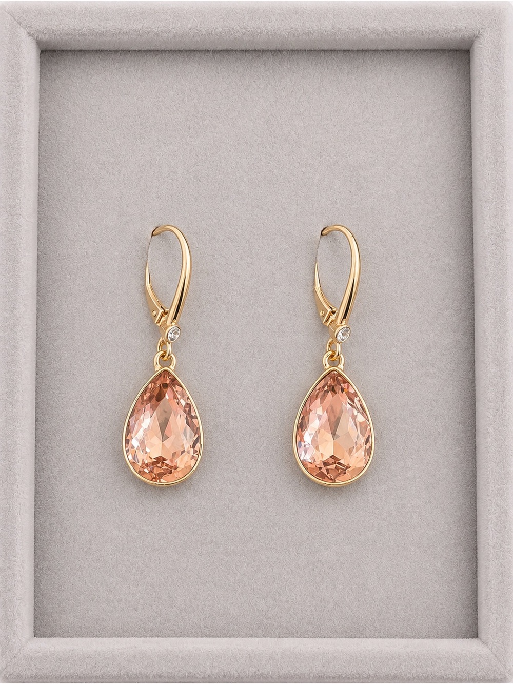 DNKY Pink/Peach Faceted Teardrop Leverback Earrings Goldtone NEW 1.5" #669